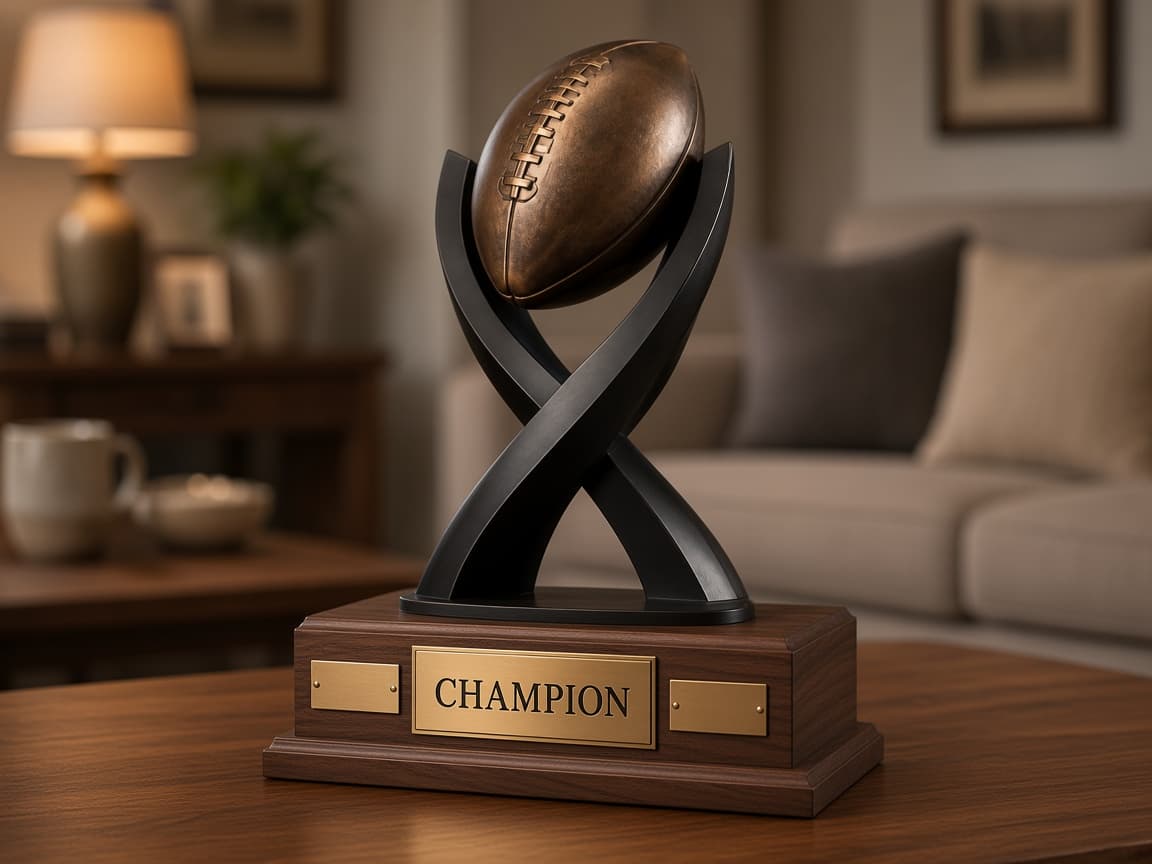 League Champion Trophy design concept in a presentation setting