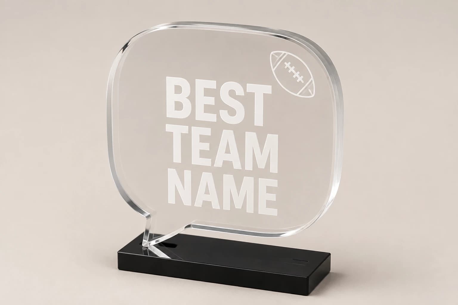 Clear speech-bubble award celebrating the best fantasy team name.