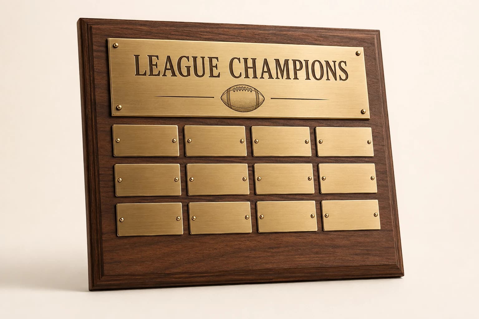 Perpetual Fantasy League Plaque design concept in walnut with metal plates