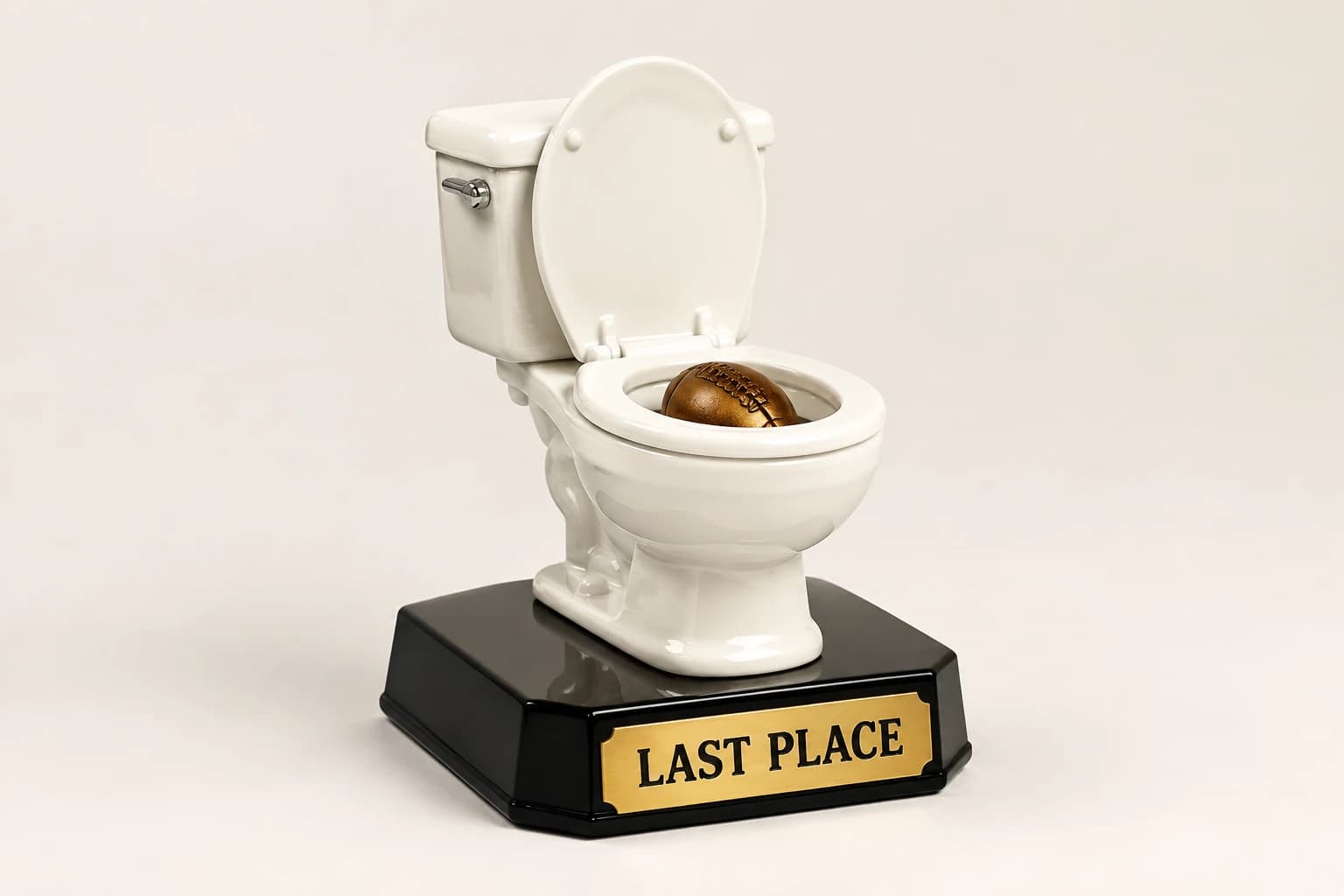 Toilet Bowl / Sacko Loser Trophy design concept in resin, acrylic, or 3d-printed elements on base